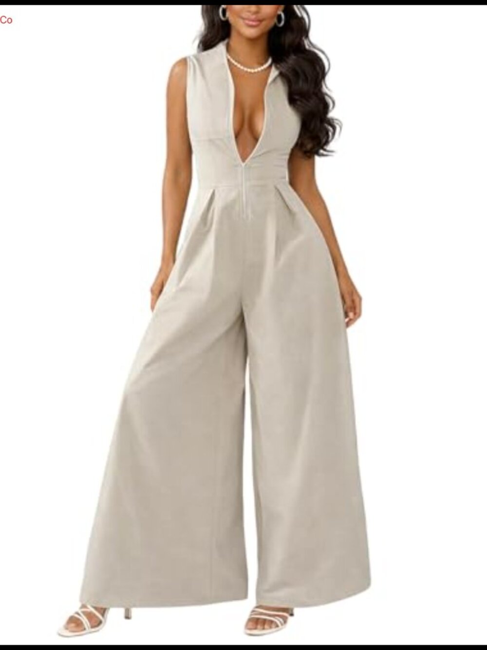 Womens Dressy Wide Leg Jumpsuit Sleeveless V-Neck Formal Date Night